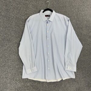 JF J.Ferrar Slim Stretch Dress‎ Shirt Blue Stripe Dot Button Up XXL